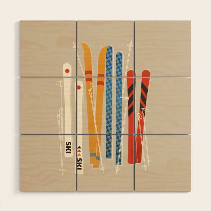 Ski Illustration Wood Wall Art Gallery Image 1
