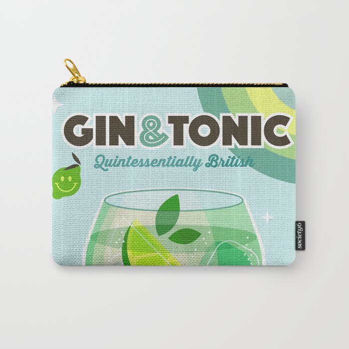 Gin and Tonic Retro Cocktail - Aqua blue green Carry All Pouch Gallery Image 1