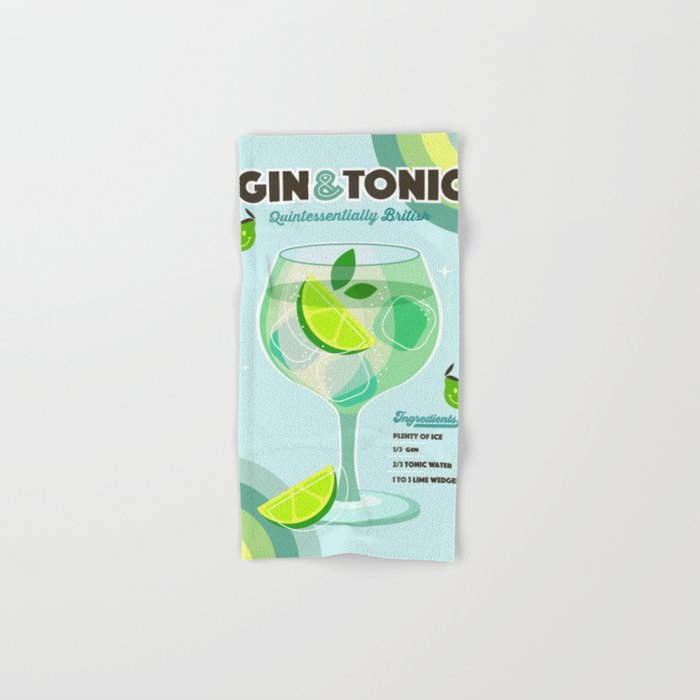 Gin and Tonic Retro Cocktail - Aqua blue green Bath Towel Gallery Image 1