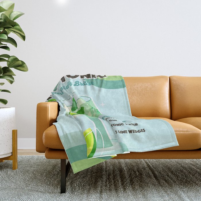 Gin and Tonic Retro Cocktail - Aqua blue green Throw Blanket Gallery Image 1
