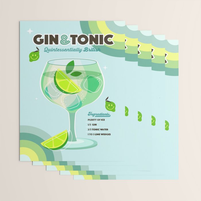 Gin and Tonic Retro Cocktail - Aqua blue green Wrapping Paper Gallery Image 3
