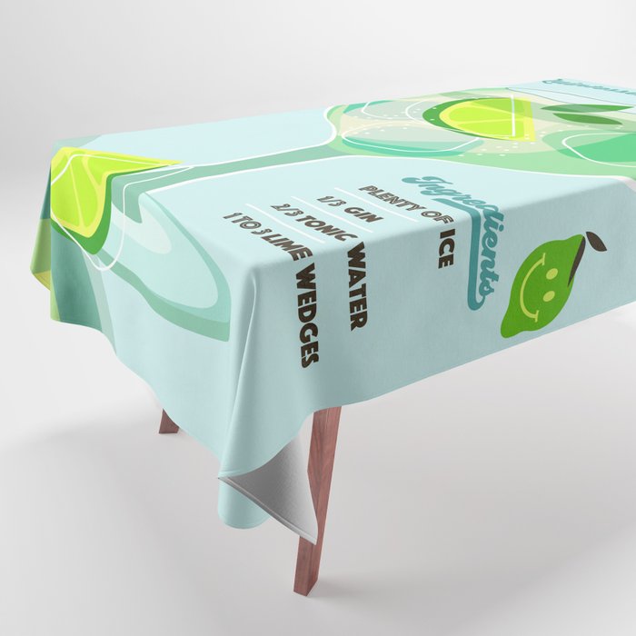Gin and Tonic Retro Cocktail - Aqua blue green Tablecloth Gallery Image 1