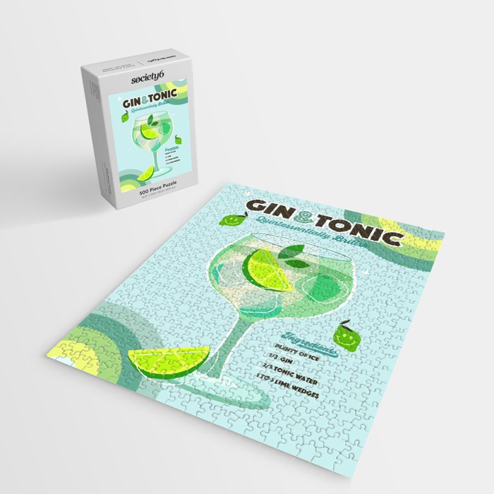 Gin and Tonic Retro Cocktail - Aqua blue green Jigsaw Puzzle Gallery Image 2