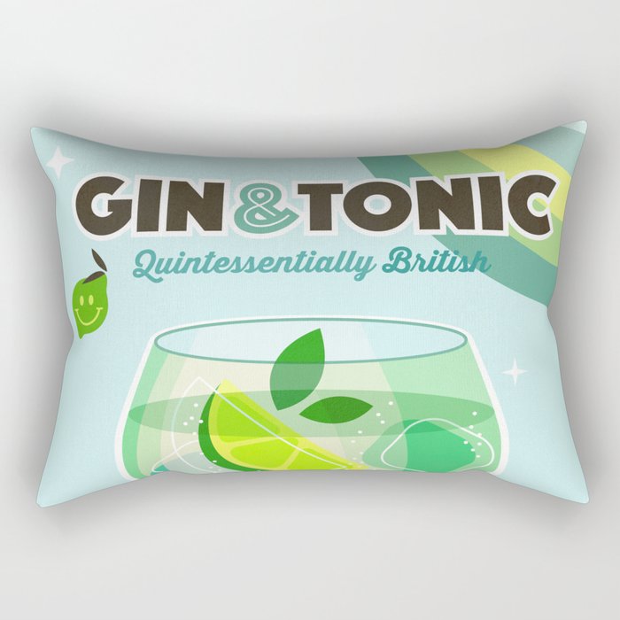 Gin and Tonic Retro Cocktail - Aqua blue green Rectangular Pillow Gallery Image 2