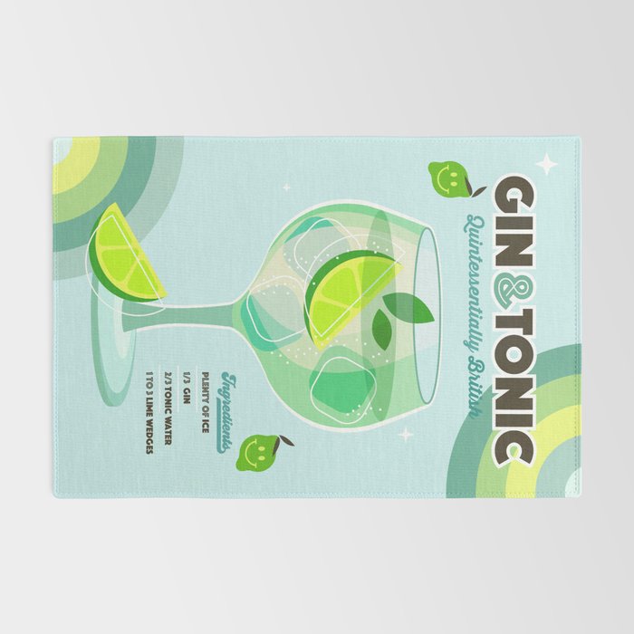Gin and Tonic Retro Cocktail - Aqua blue green Rug Gallery Image 2