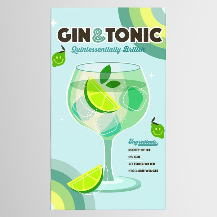 Gin and Tonic Retro Cocktail - Aqua blue green Tablecloth Gallery Image 2