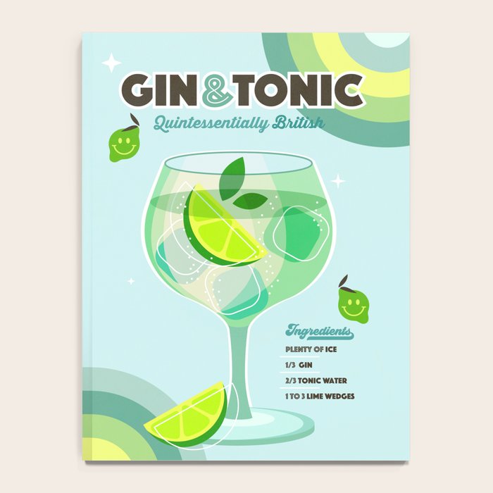 Gin and Tonic Retro Cocktail - Aqua blue green Notebook Gallery Image 4