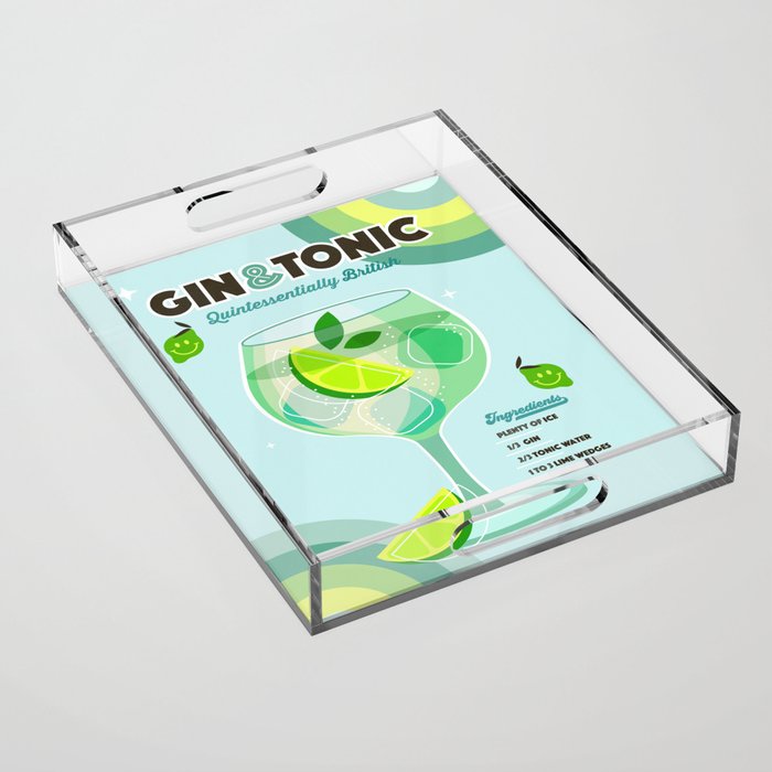 Gin and Tonic Retro Cocktail - Aqua blue green Acrylic Tray Gallery Image 1