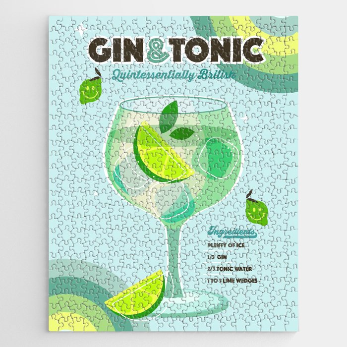 Gin and Tonic Retro Cocktail - Aqua blue green Jigsaw Puzzle Gallery Image 1