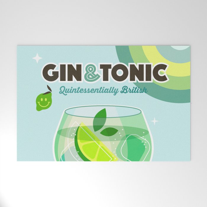 Gin and Tonic Retro Cocktail - Aqua blue green Welcome Mat Gallery Image 1