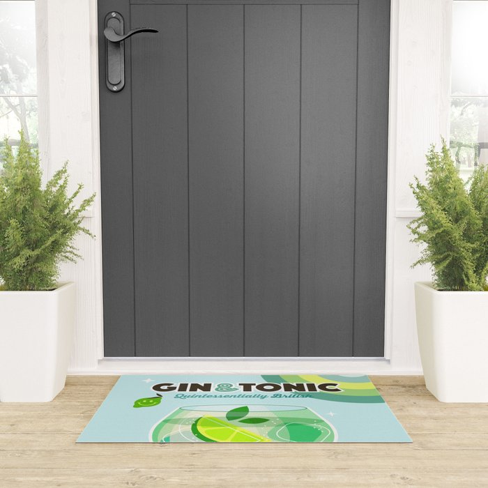 Gin and Tonic Retro Cocktail - Aqua blue green Welcome Mat Gallery Image 3