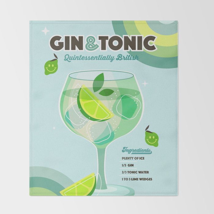 Gin and Tonic Retro Cocktail - Aqua blue green Throw Blanket Gallery Image 2