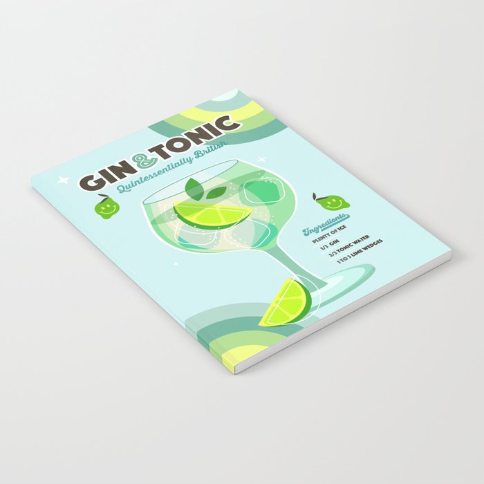 Gin and Tonic Retro Cocktail - Aqua blue green Notebook Gallery Image 1