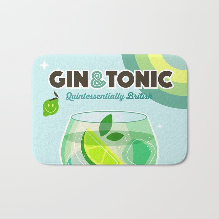 Gin and Tonic Retro Cocktail - Aqua blue green Bath Mat Gallery Image 1