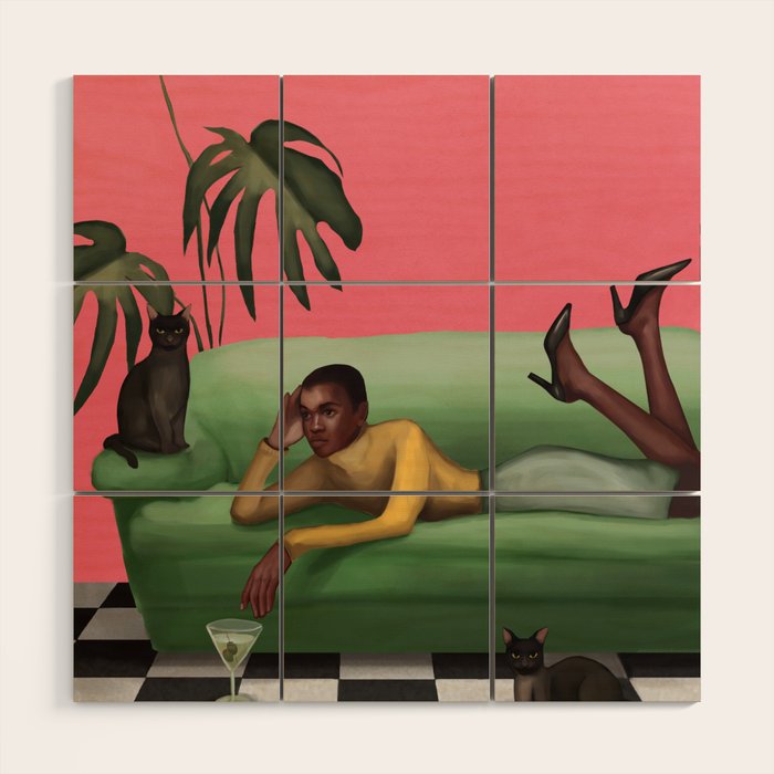 Martini and Monstera Wood Wall Art Gallery Image 1