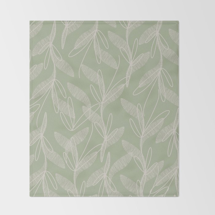 Retro Botanical Pattern Sage Green Throw Blanket Gallery Image 2