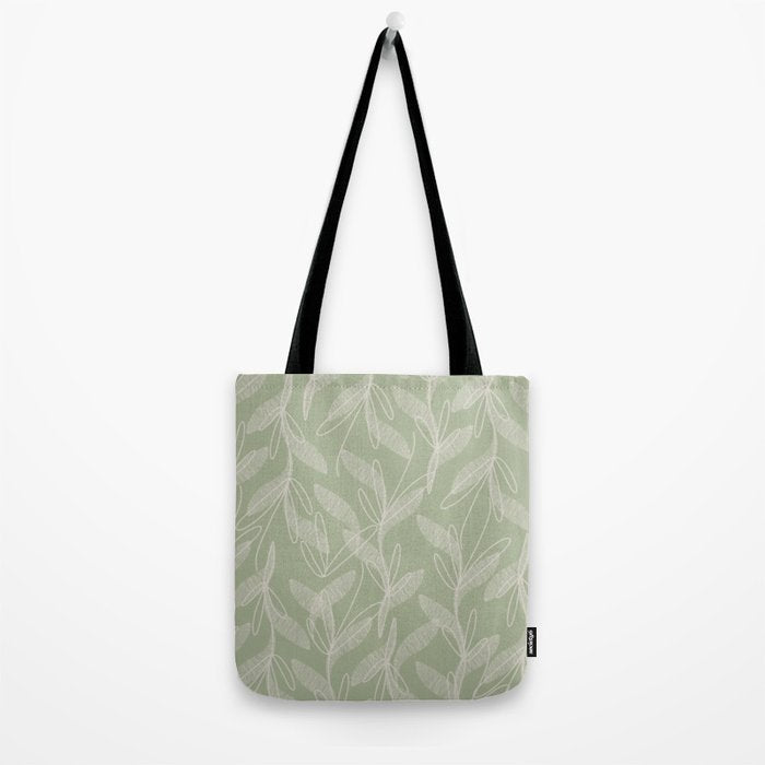 Retro Botanical Pattern Sage Green Tote Bag Gallery Image 2