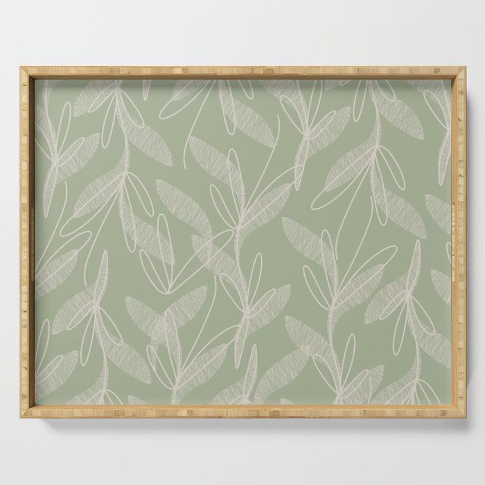 Retro Botanical Pattern Sage Green Serving Tray Gallery Image 1