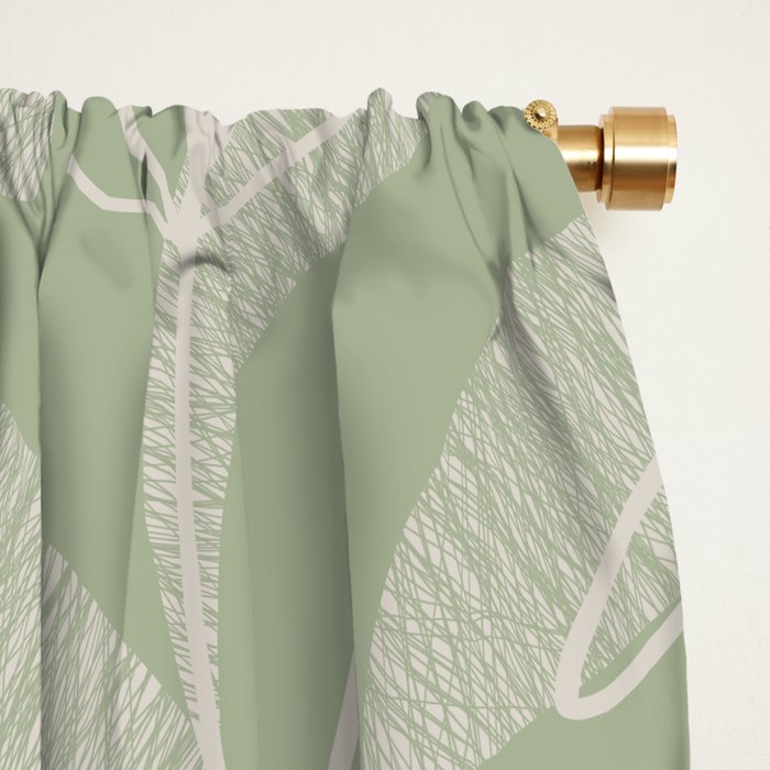 Retro Botanical Pattern Sage Green Window Curtain Gallery Image 2