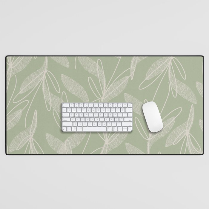 Retro Botanical Pattern Sage Green Desk Mat Gallery Image 1