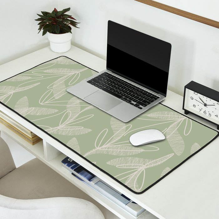 Retro Botanical Pattern Sage Green Desk Mat Gallery Image 2