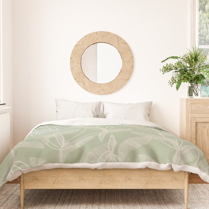 Retro Botanical Pattern Sage Green Duvet Cover Gallery Image 3
