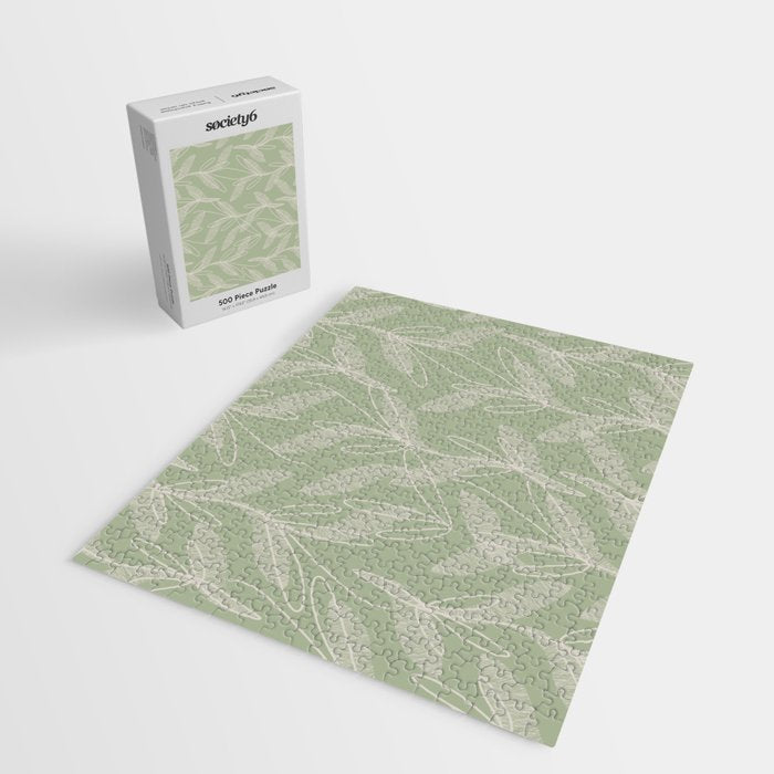 Retro Botanical Pattern Sage Green Jigsaw Puzzle Gallery Image 2