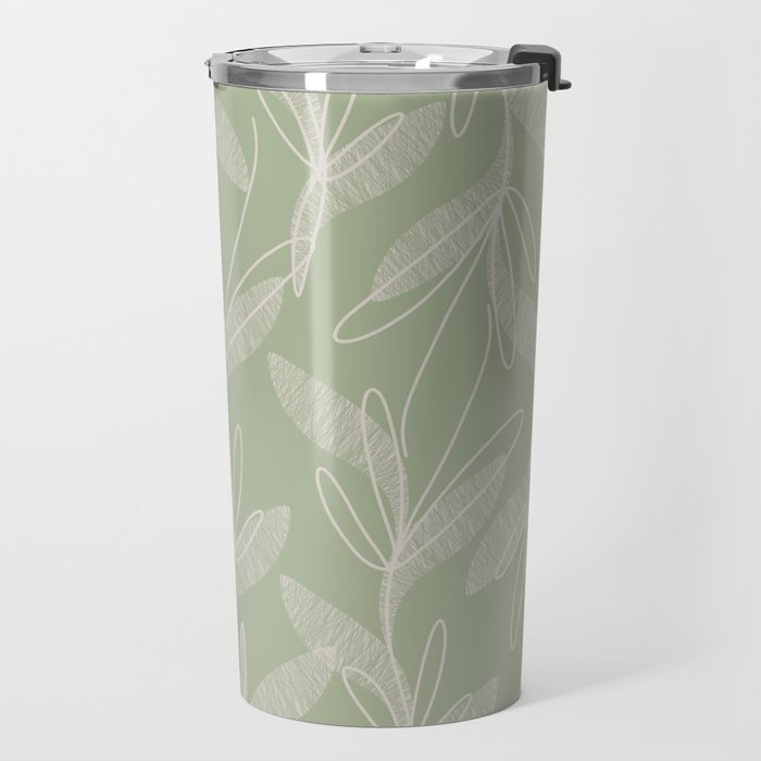 Retro Botanical Pattern Sage Green Travel Mug Gallery Image 2