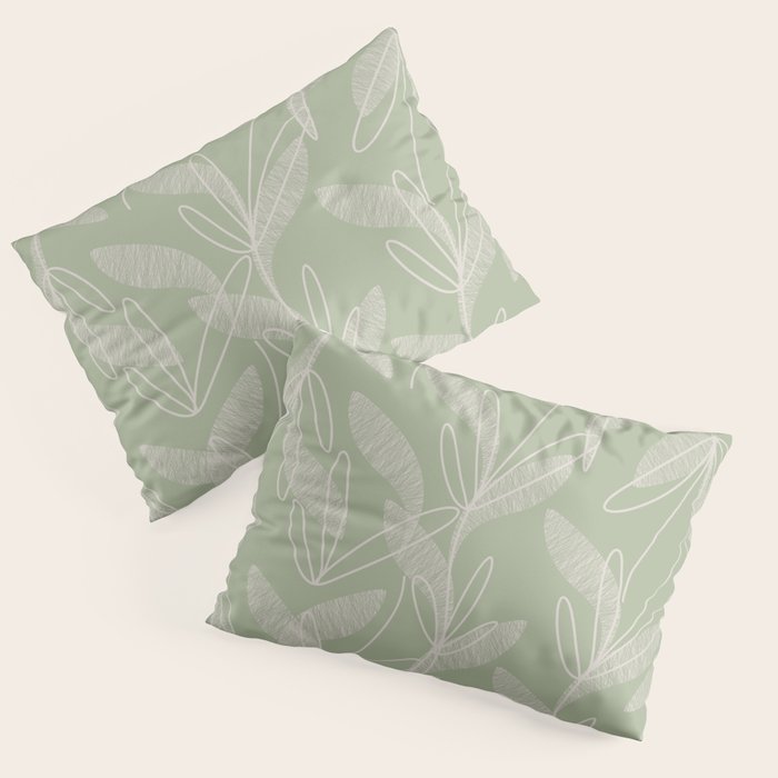 Retro Botanical Pattern Sage Green Pillow Sham Gallery Image 3