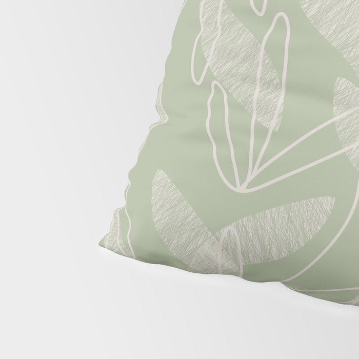 Retro Botanical Pattern Sage Green Pillow Sham Gallery Image 4