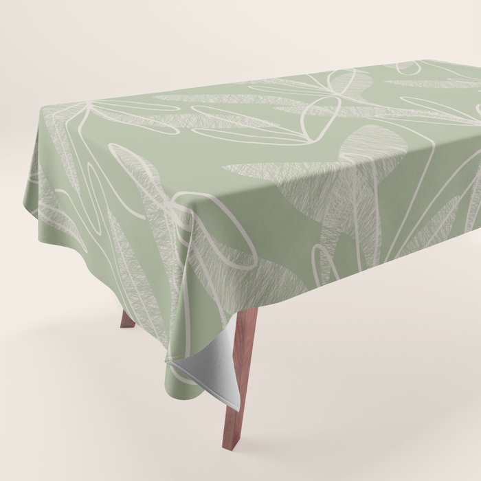 Retro Botanical Pattern Sage Green Tablecloth Gallery Image 1