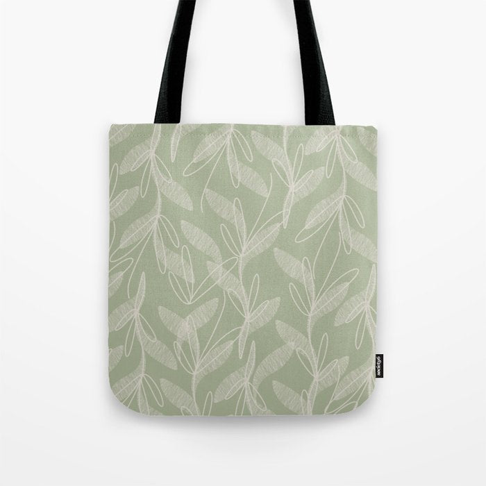 Retro Botanical Pattern Sage Green Tote Bag Gallery Image 1