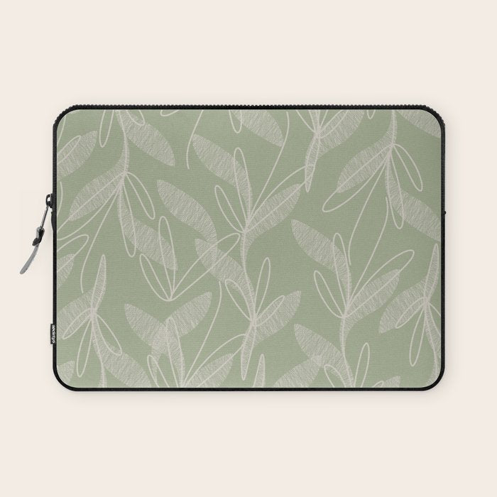 Retro Botanical Pattern Sage Green Laptop Sleeve Gallery Image 1