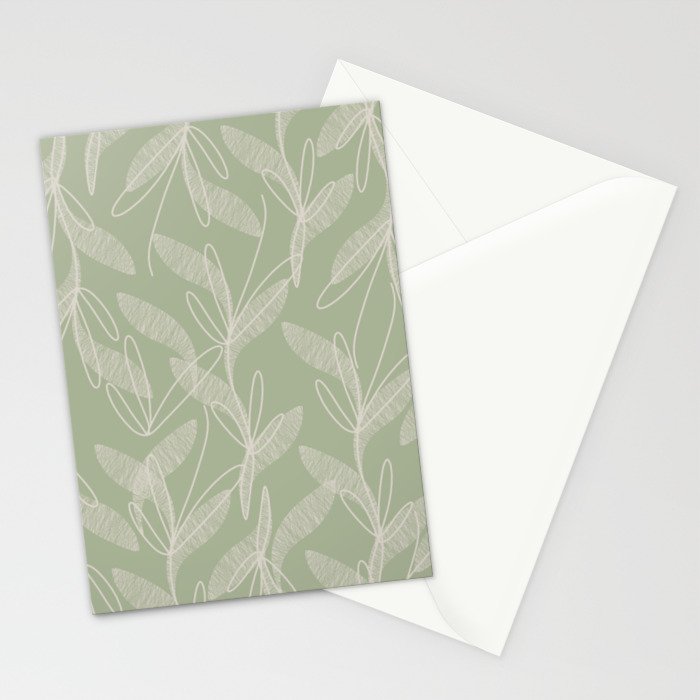 Retro Botanical Pattern Sage Green Stationery Card Gallery Image 2