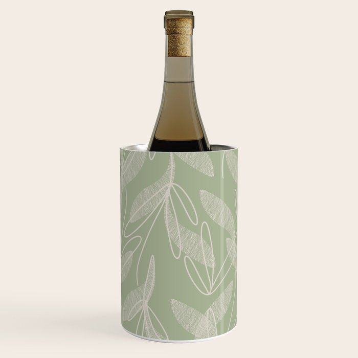 Retro Botanical Pattern Sage Green Wine Chiller Gallery Image 2
