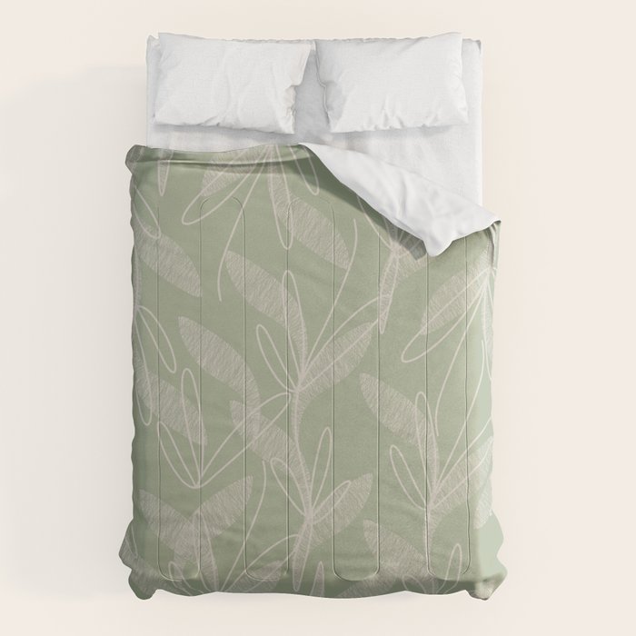 Retro Botanical Pattern Sage Green Comforter Gallery Image 6