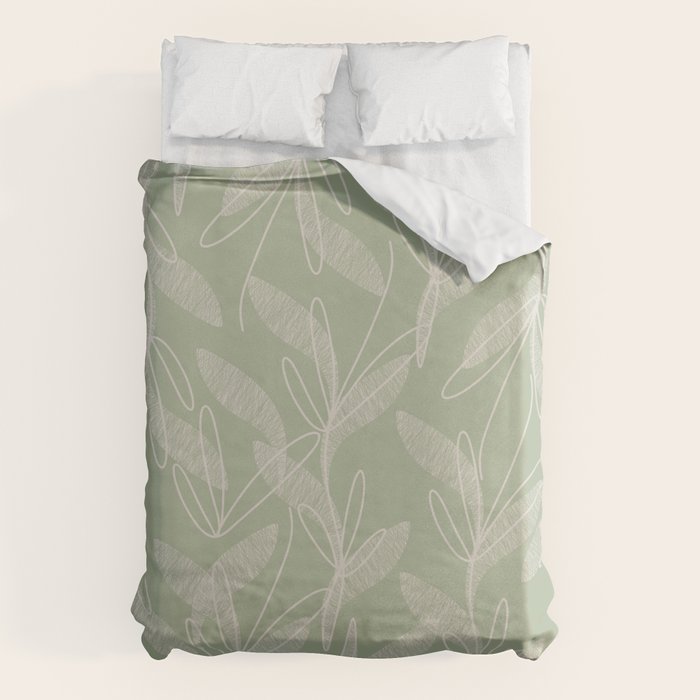 Retro Botanical Pattern Sage Green Duvet Cover Gallery Image 6