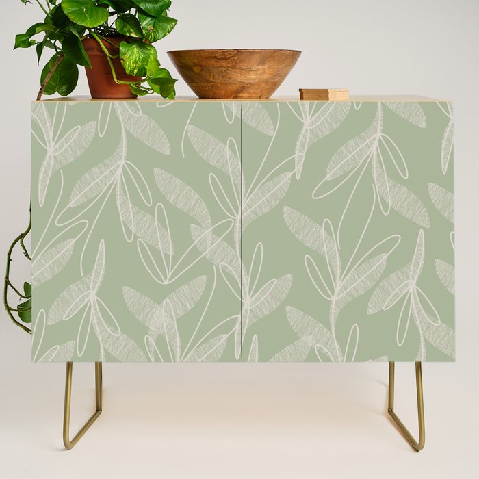 Retro Botanical Pattern Sage Green Credenza Gallery Image 1