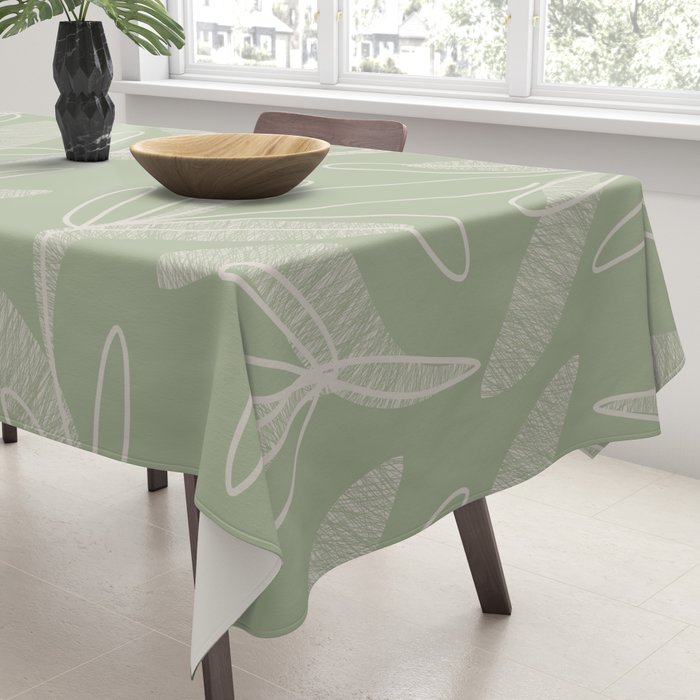 Retro Botanical Pattern Sage Green Tablecloth Gallery Image 3