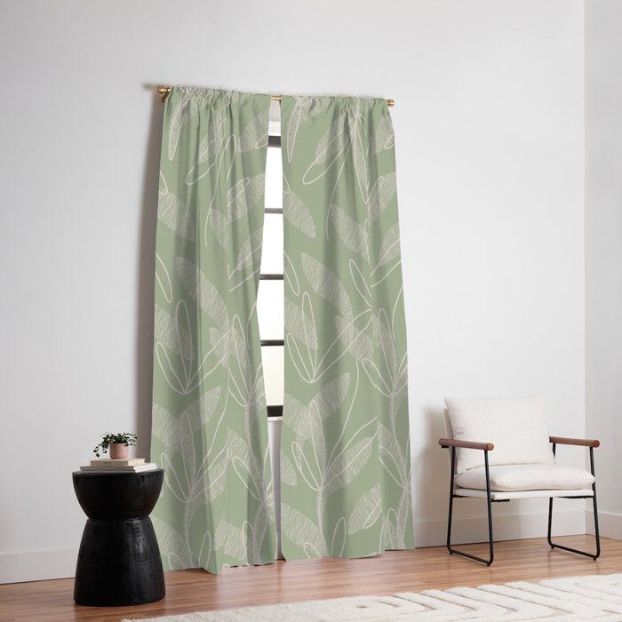 Retro Botanical Pattern Sage Green Window Curtain Gallery Image 2