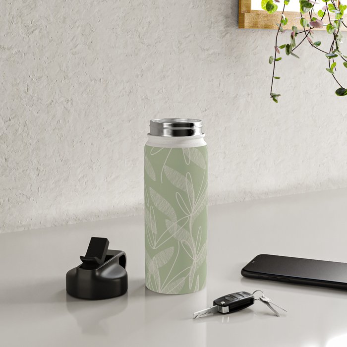 Retro Botanical Pattern Sage Green Water Bottle Gallery Image 4