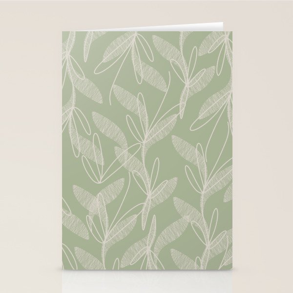 Retro Botanical Pattern Sage Green Stationery Card Gallery Image 1