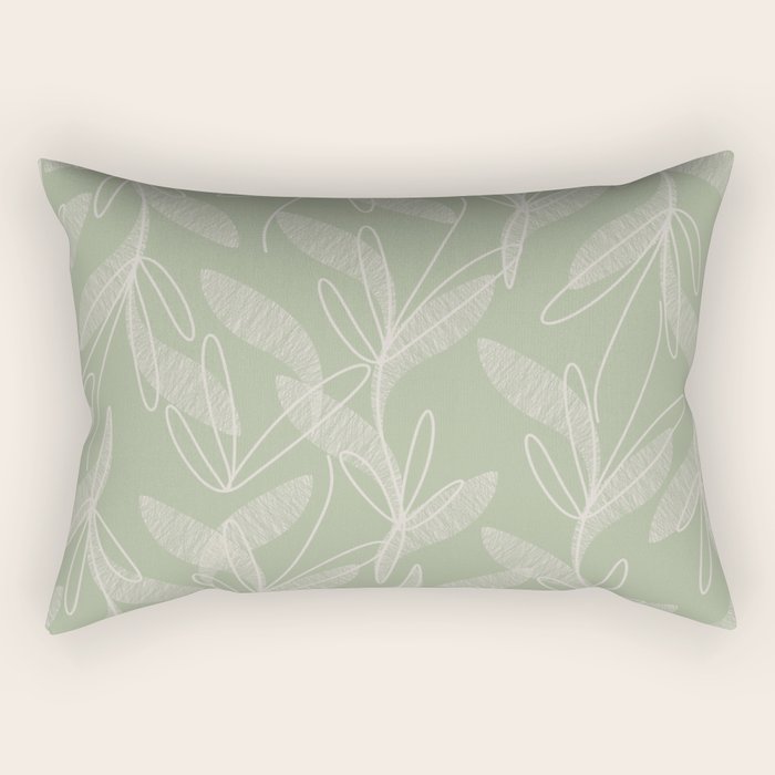 Retro Botanical Pattern Sage Green Rectangular Pillow Gallery Image 2
