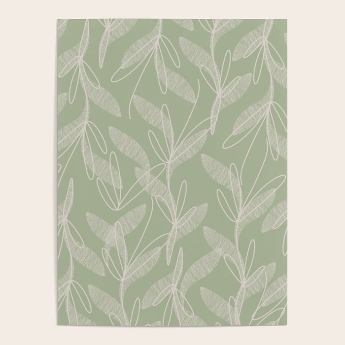 Retro Botanical Pattern Sage Green Poster Gallery Image 4