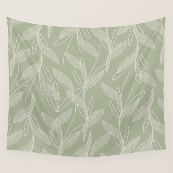 Retro Botanical Pattern Sage Green Wall Tapestry Gallery Image 4