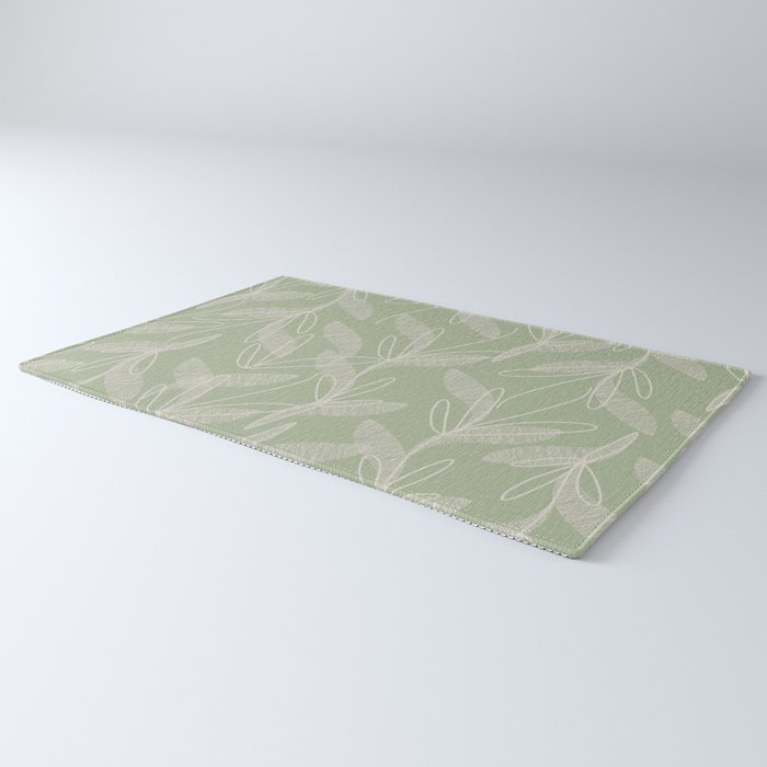 Retro Botanical Pattern Sage Green Rug Gallery Image 3