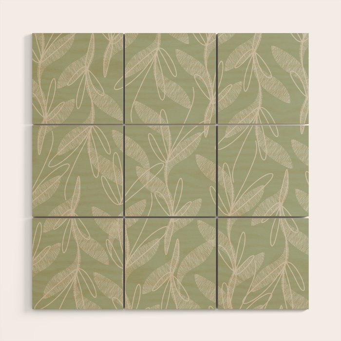 Retro Botanical Pattern Sage Green Wood Wall Art Gallery Image 1