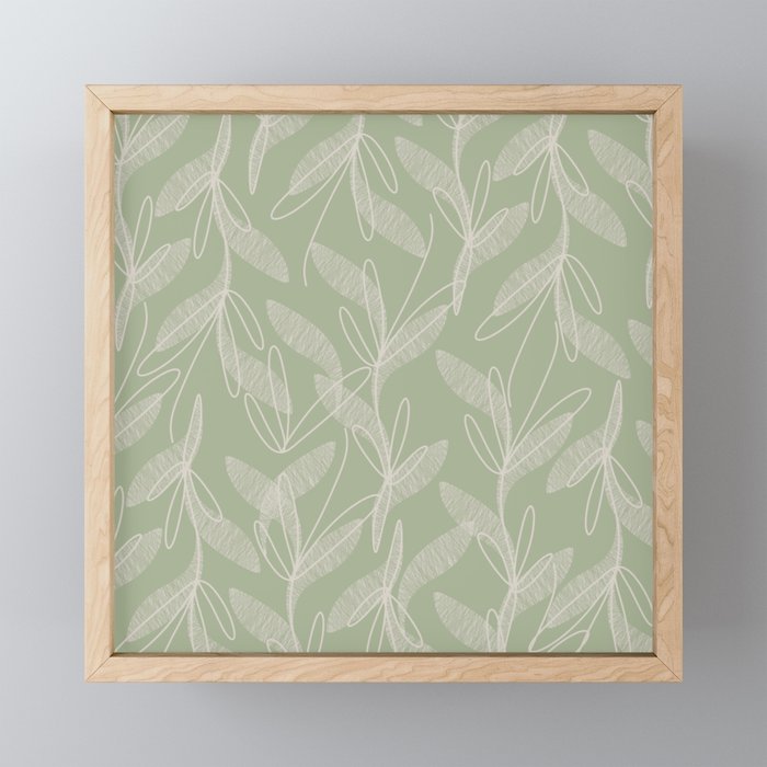 Retro Botanical Pattern Sage Green Mini Art Print Gallery Image 1