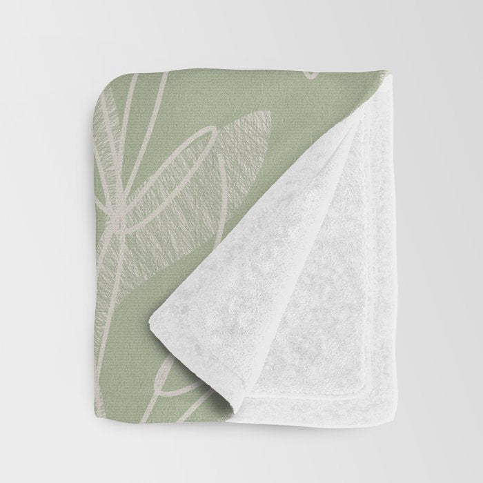 Retro Botanical Pattern Sage Green Throw Blanket Gallery Image 3