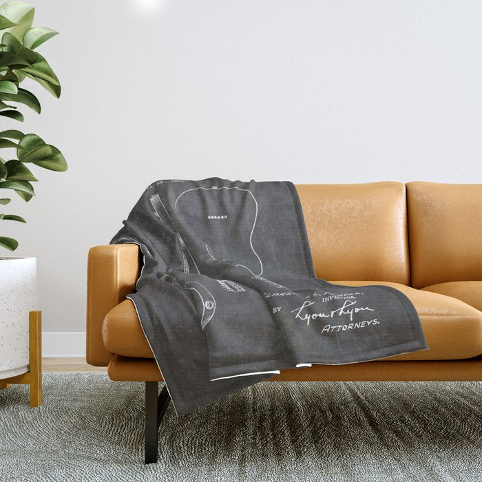Electric Guitar Patent - Guitar Player Art - Black Chalkboard Throw Blanket Gallery Image 1